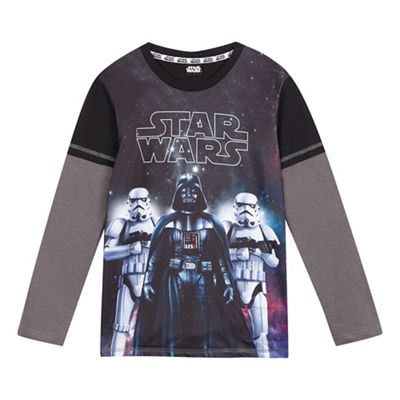 Boy's black sound activated 'Darth Vader' print long sleeve mock t-shirt